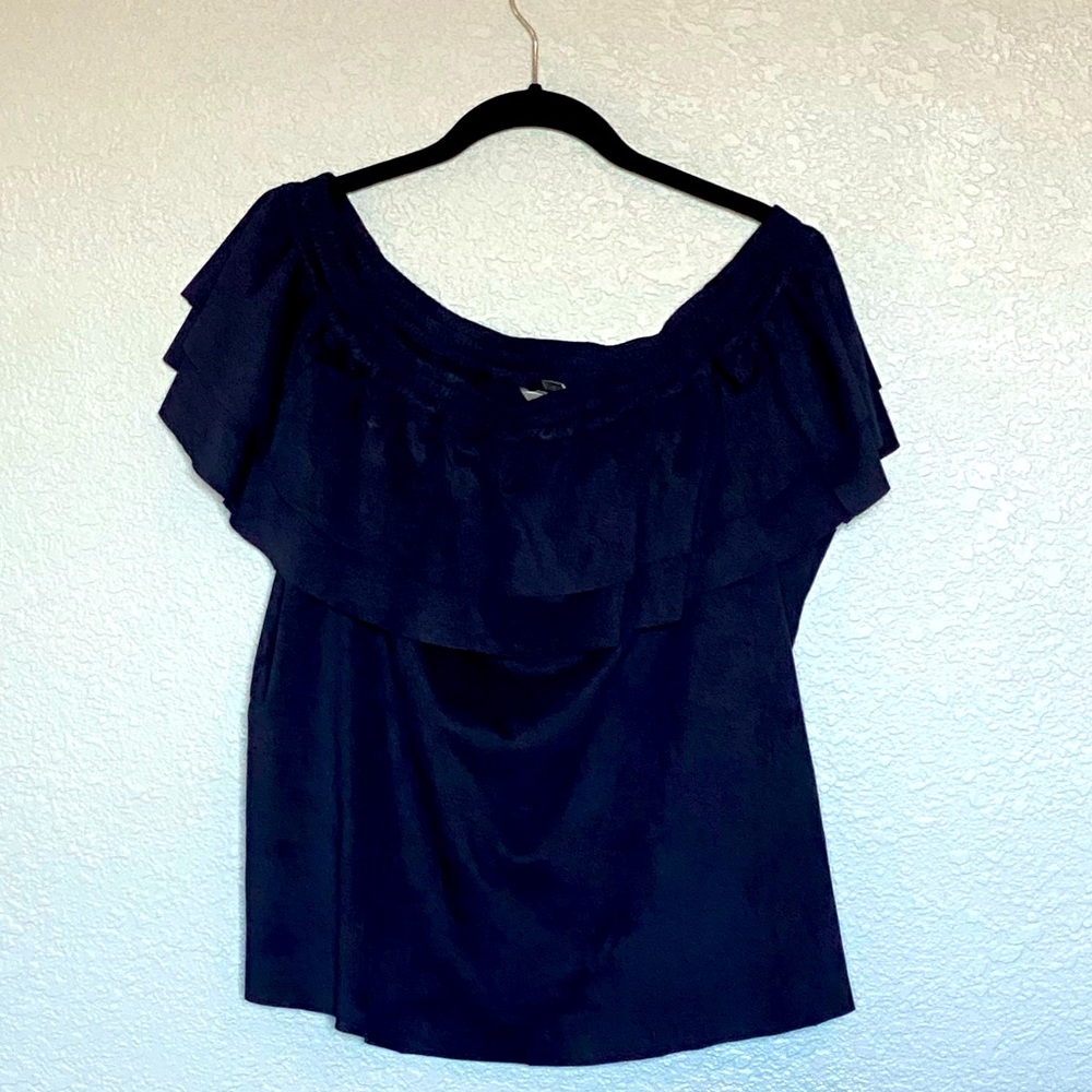 Off-Shoulder Faux-Suede Navy Blue Top